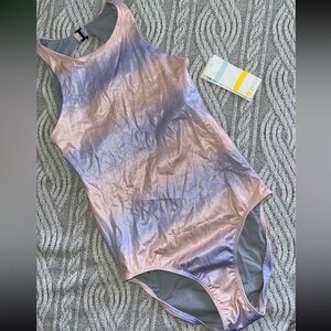 14 xs Zella Kids one piece Shiny Pink and Blue swimsuit